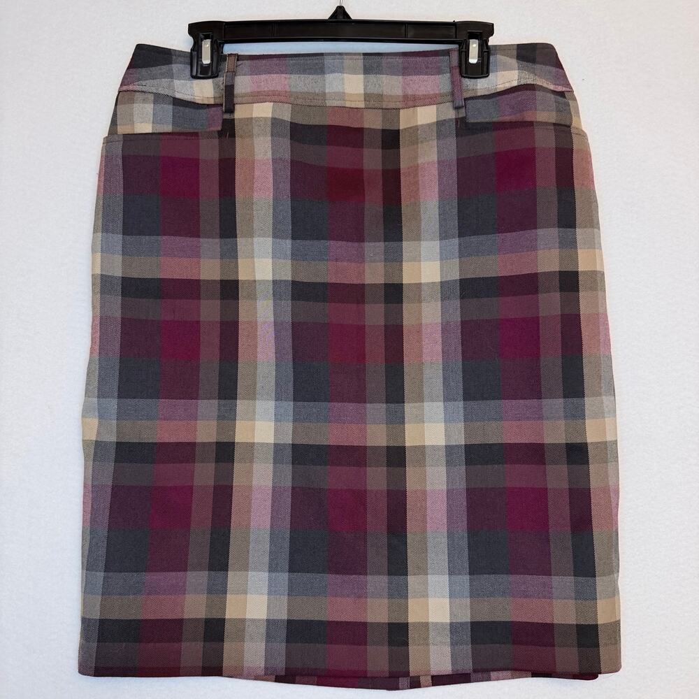 Womens 12 Fall Burgundy Plaid Pencil Skirt Pockets Career Knee Length